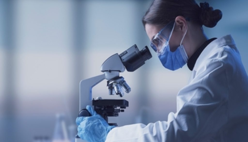 Researcher using a professional microscope