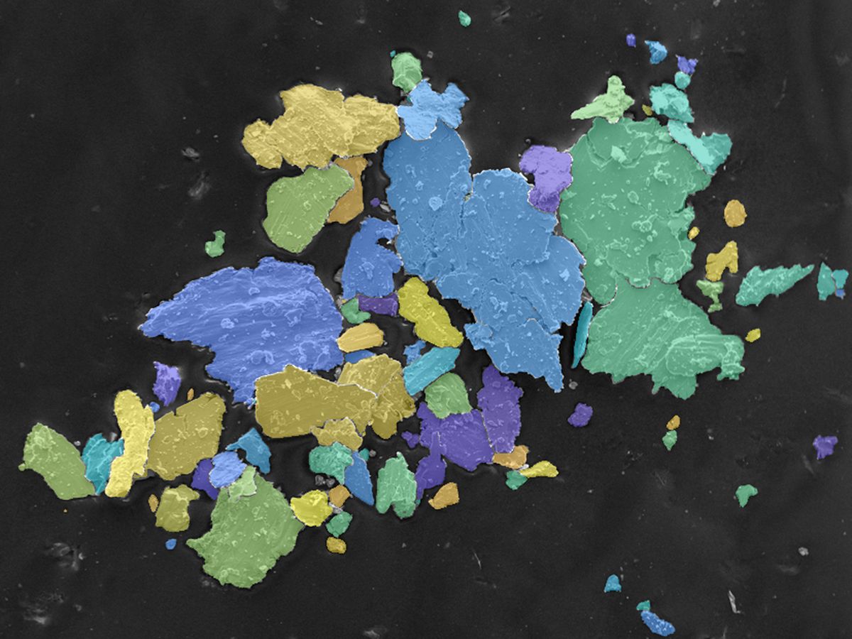 The same powder with every particle detected and coloured